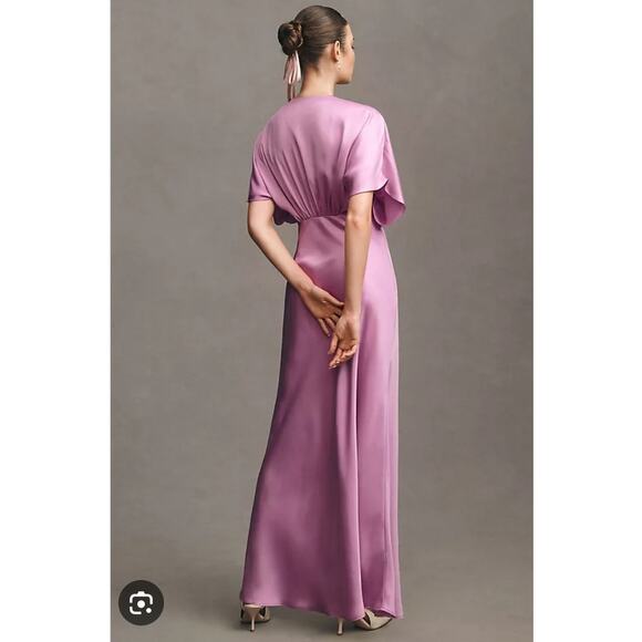 NWT Anthropologies BHLDN Amelia Deep-V Satin Maxi Dress Pink formal size XS $220 - Picture 3 of 13